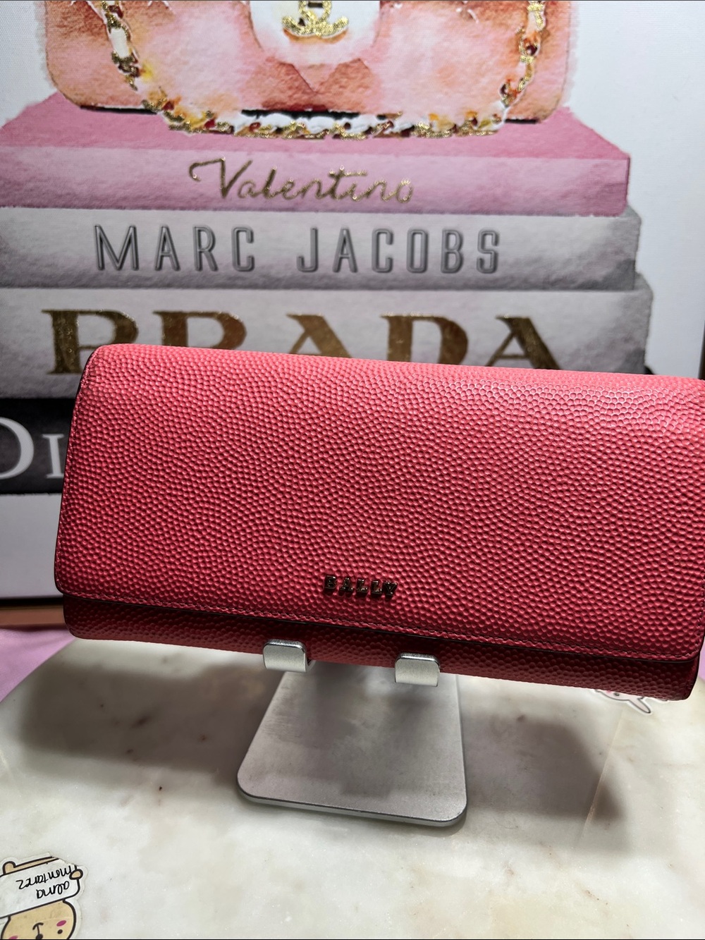 Bally Pink Textured Leather Logo Flap Continental Wallet
